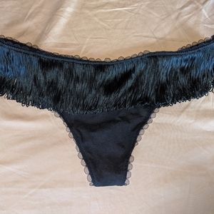 La Perla black silk fringe trim thong panties 3/M